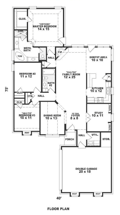 Narrow Lot, Traditional House Plan 46623 with 3 Beds, 2 Baths, 2 Car Garage First Level Plan