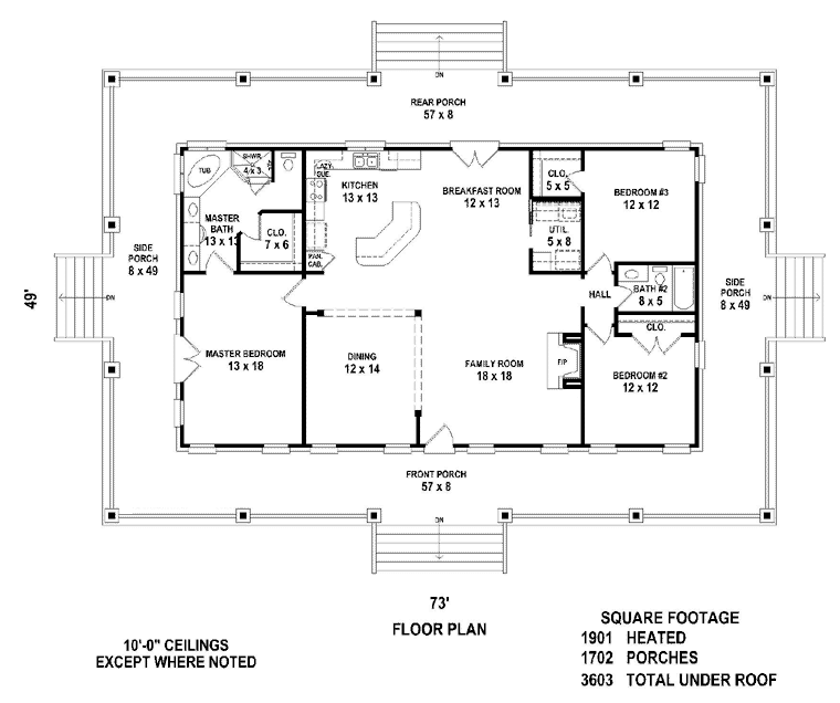 Country, Southern House Plan 46666 with 3 Beds, 2 Baths Level One