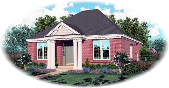 Colonial, Narrow Lot, One-Story House Plan 46717 with 2 Beds, 2 Baths, 2 Car Garage Elevation