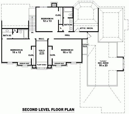 Colonial House Plan 46772 with 4 Beds, 4 Baths, 2 Car Garage Second Level Plan