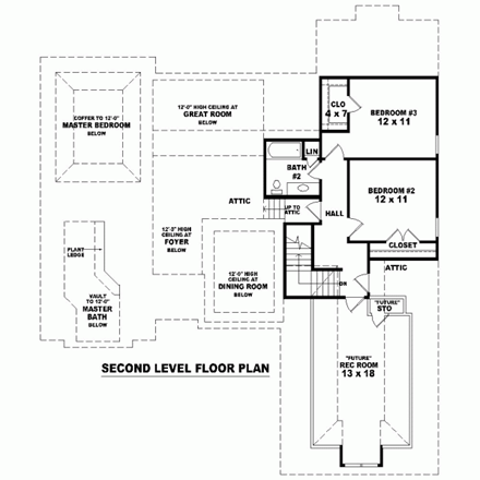 House Plan 46780 with 3 Beds, 3 Baths, 2 Car Garage Second Level Plan