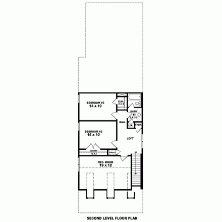 Narrow Lot House Plan 46883 with 3 Beds, 3 Baths, 2 Car Garage Second Level Plan