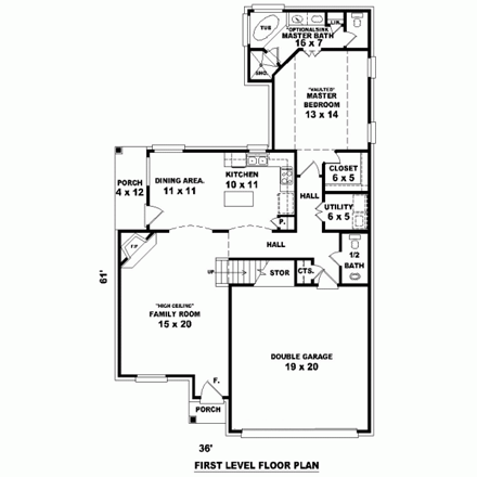 House Plan 46885 - Narrow Lot Style with 1585 Sq Ft, 3 Bed, 2 Bat