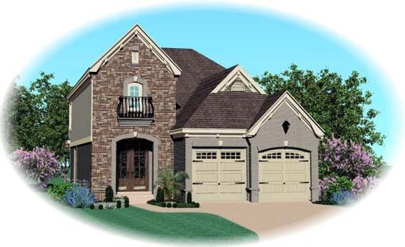 Narrow Lot House Plan 46886 with 4 Beds, 3 Baths, 2 Car Garage Elevation