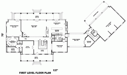 House Plan 46946 with 5 Beds, 4 Baths, 3 Car Garage First Level Plan