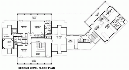 House Plan 46946 with 5 Beds, 4 Baths, 3 Car Garage Second Level Plan