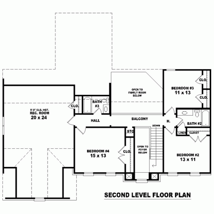 House Plan 46966 with 4 Beds, 4 Baths, 3 Car Garage Second Level Plan