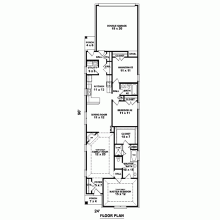 Narrow Lot, One-Story House Plan 46976 with 3 Beds, 2 Baths, 2 Car Garage First Level Plan