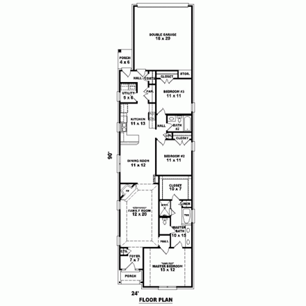 Narrow Lot, One-Story House Plan 46978 with 3 Beds, 2 Baths, 2 Car Garage First Level Plan