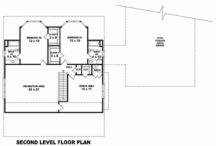 Country, Farmhouse House Plan 46982 with 3 Beds, 4 Baths, 5 Car Garage Second Level Plan