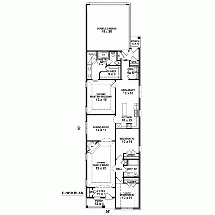 Narrow Lot House Plan 46986 with 3 Beds, 2 Baths, 2 Car Garage First Level Plan