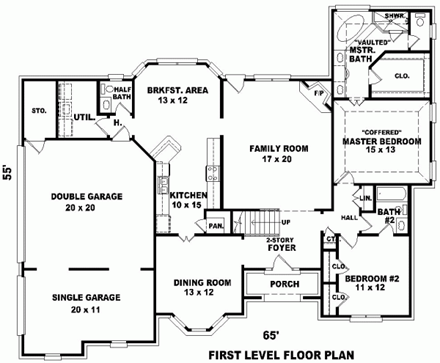 Victorian House Plan 47010 with 4 Beds, 4 Baths, 3 Car Garage First Level Plan