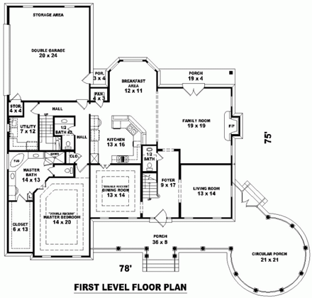 Country House Plan 47047 with 4 Beds, 5 Baths, 2 Car Garage First Level Plan