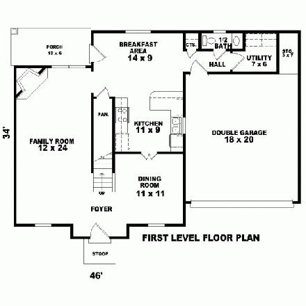 Traditional House Plan 47048 with 3 Beds, 3 Baths, 2 Car Garage First Level Plan