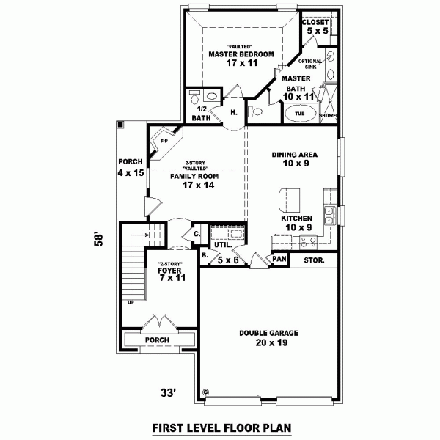 House Plan 47066 with 3 Beds, 3 Baths, 2 Car Garage First Level Plan