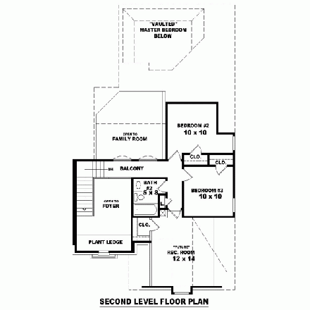 House Plan 47066 with 3 Beds, 3 Baths, 2 Car Garage Second Level Plan