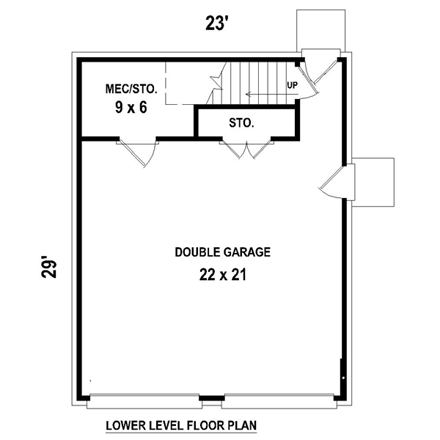 2 Car Garage Plan 47090 with 1 Beds, 1 Baths First Level Plan