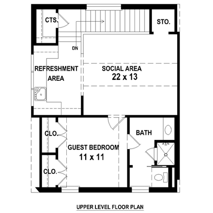2 Car Garage Plan 47090 with 1 Beds, 1 Baths Second Level Plan