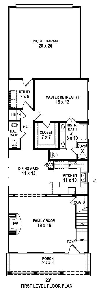 House Plan 47092 with 3 Beds, 4 Baths, 2 Car Garage First Level Plan