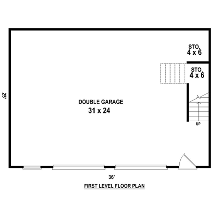 Farmhouse 2 Car Garage Apartment Plan 47094 with 1 Beds, 1 Baths First Level Plan