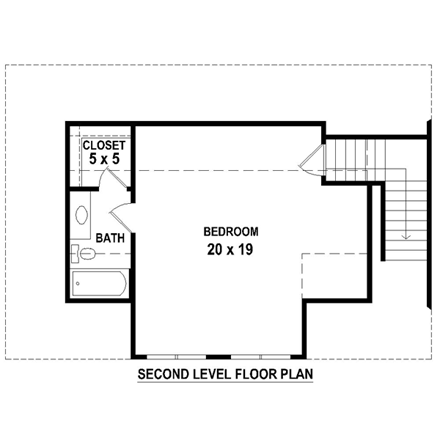 Farmhouse 2 Car Garage Apartment Plan 47094 with 1 Beds, 1 Baths Second Level Plan