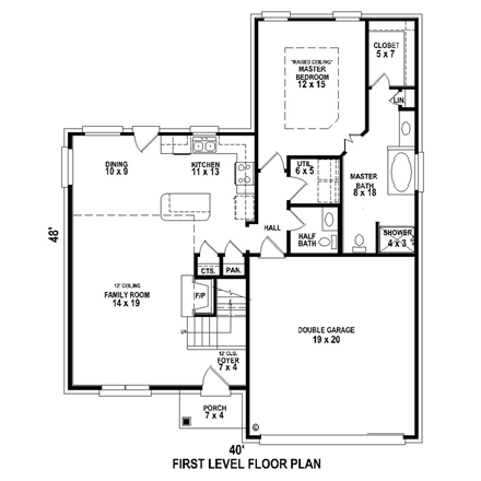 Traditional House Plan 47096 with 3 Beds, 3 Baths, 2 Car Garage First Level Plan