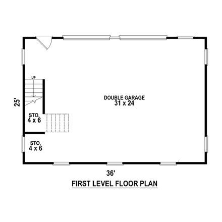 Farmhouse 2 Car Garage Apartment Plan 47099 with 1 Beds, 1 Baths First Level Plan