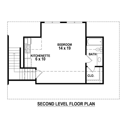 Farmhouse 2 Car Garage Apartment Plan 47099 with 1 Beds, 1 Baths Second Level Plan