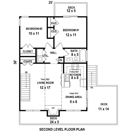 House Plan 47103 with 2 Beds, 1 Baths, 2 Car Garage Second Level Plan