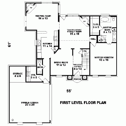 House Plan 47124 with 4 Beds, 4 Baths, 2 Car Garage First Level Plan