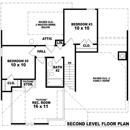 Narrow Lot House Plan 47130 with 3 Beds, 3 Baths, 2 Car Garage Second Level Plan