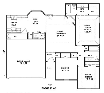 Narrow Lot, One-Story, Traditional House Plan 47134 First Level Plan
