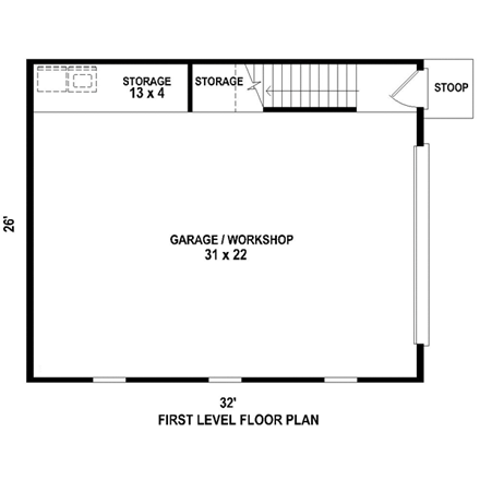 Cape Cod 2 Car Garage Apartment Plan 47152 with 2 Beds, 2 Baths First Level Plan