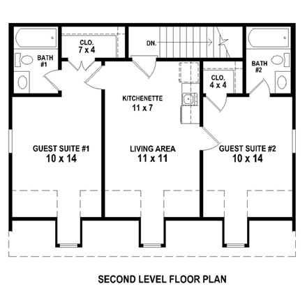 Cape Cod 2 Car Garage Apartment Plan 47152 with 2 Beds, 2 Baths Second Level Plan