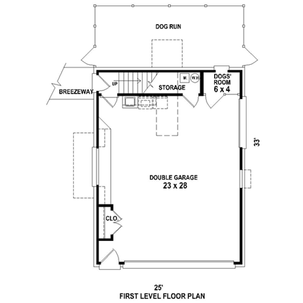2 Car Garage Apartment Plan 47170 with 1 Beds, 1 Baths First Level Plan
