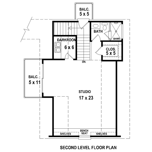 2 Car Garage Apartment Plan 47170 with 1 Beds, 1 Baths Level Two