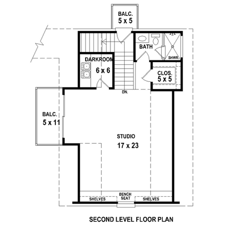 2 Car Garage Apartment Plan 47170 with 1 Beds, 1 Baths Second Level Plan