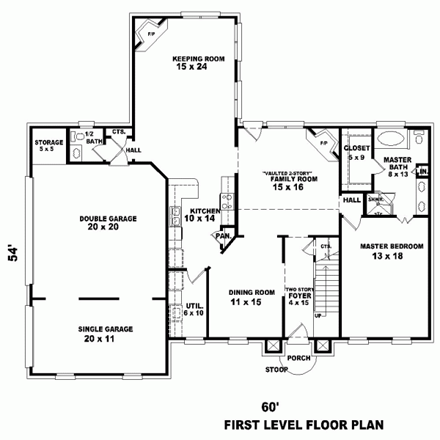 House Plan 47173 with 4 Beds, 3 Baths, 3 Car Garage First Level Plan