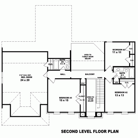 House Plan 47173 with 4 Beds, 3 Baths, 3 Car Garage Second Level Plan