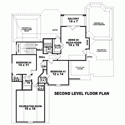 House Plan 47256 with 3 Beds, 4 Baths, 2 Car Garage Second Level Plan