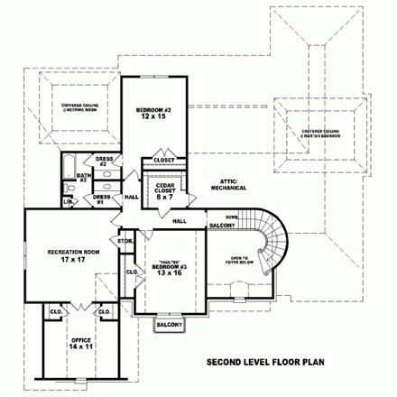 House Plan 47308 with 3 Beds, 4 Baths, 3 Car Garage Second Level Plan