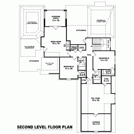 House Plan 47309 with 4 Beds, 4 Baths, 3 Car Garage Second Level Plan