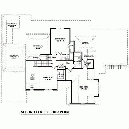 House Plan 47318 with 4 Beds, 4 Baths, 3 Car Garage Second Level Plan