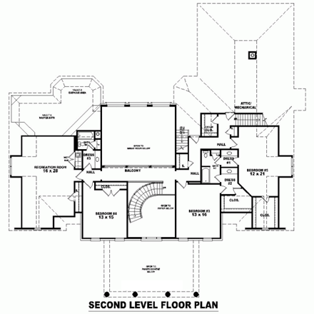 House Plan 47357 with 5 Beds, 4 Baths, 3 Car Garage Second Level Plan