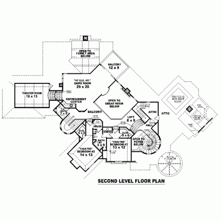 House Plan 47359 with 4 Beds, 4 Baths, 4 Car Garage Second Level Plan