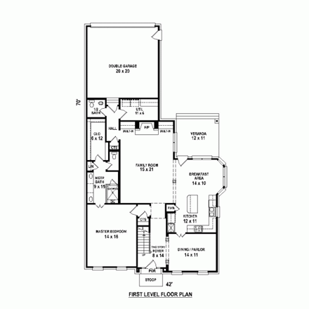 Narrow Lot House Plan 47414 with 3 Beds, 3 Baths, 2 Car Garage First Level Plan