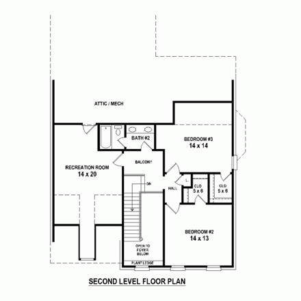 Narrow Lot House Plan 47414 with 3 Beds, 3 Baths, 2 Car Garage Second Level Plan