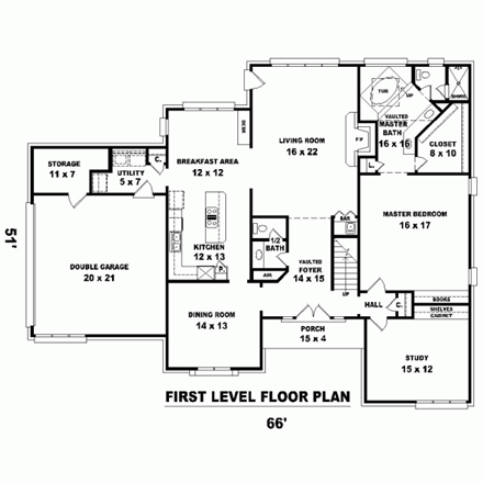 Country House Plan 47461 with 4 Beds, 4 Baths, 2 Car Garage First Level Plan