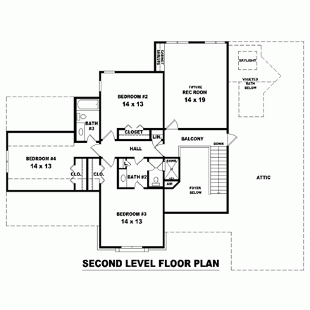 Country House Plan 47461 with 4 Beds, 4 Baths, 2 Car Garage Second Level Plan