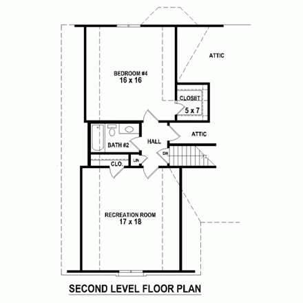 House Plan 47495 with 4 Beds, 3 Baths, 2 Car Garage Second Level Plan